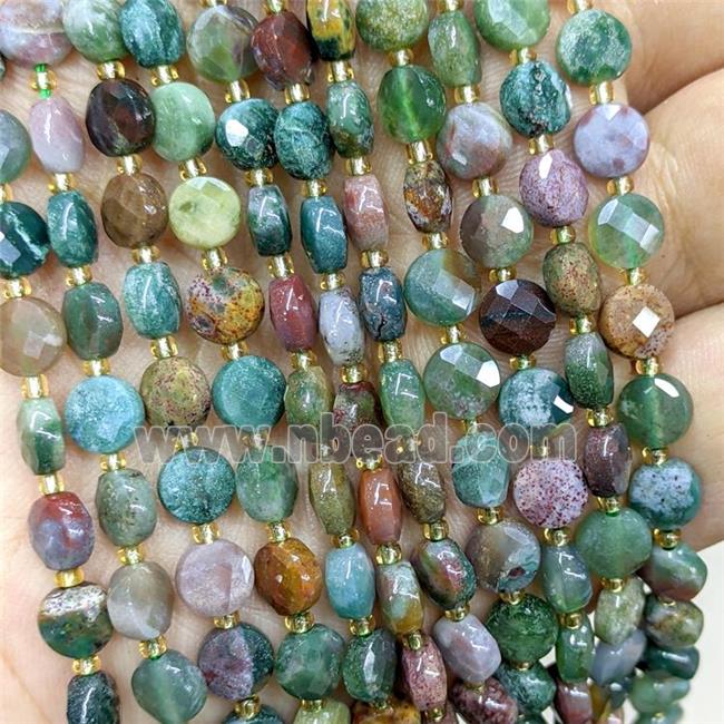 Natural Indian Agate Beads Multicolor Faceted Coin