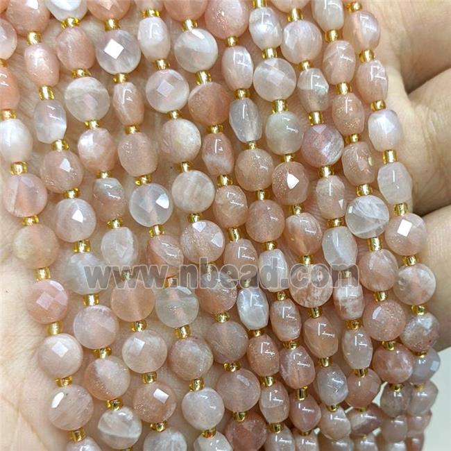 Natural Peach Sunstone Beads Faceted Coin