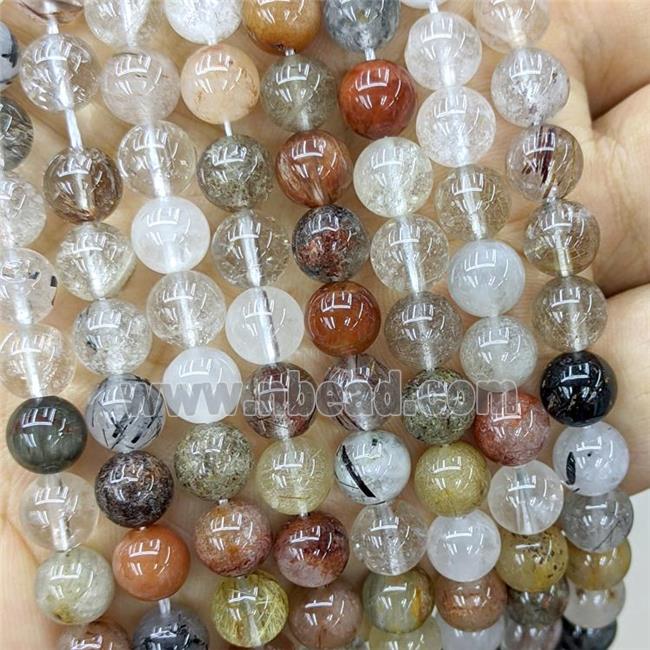 Natural Rutilated Quartz Beads Mixed Smooth Round