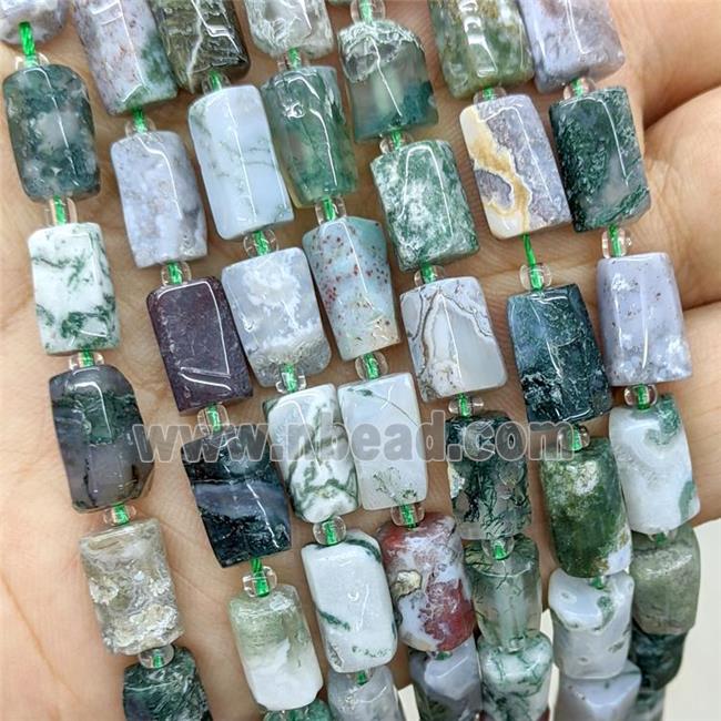 Natural Green Tree Agate Tube Beads