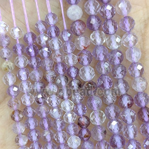 Natural Purple Phantom Quartz Beads Faceted Round