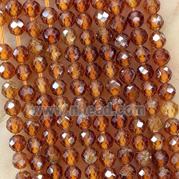 Natural Orange Garnet Beads Faceted Round