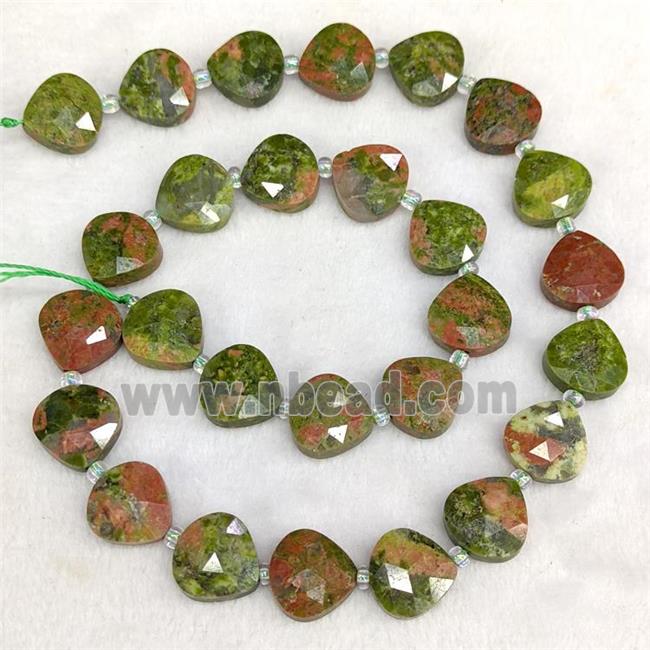 Natural Unakite Beads Green Faceted Teardrop