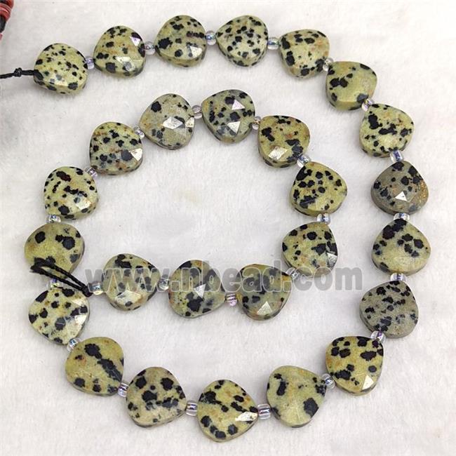 Natural Black Dalmatian Jasper Beads Faceted Teardrop