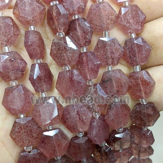 Natural Pink Stawberry Quartz Hexagon Beads