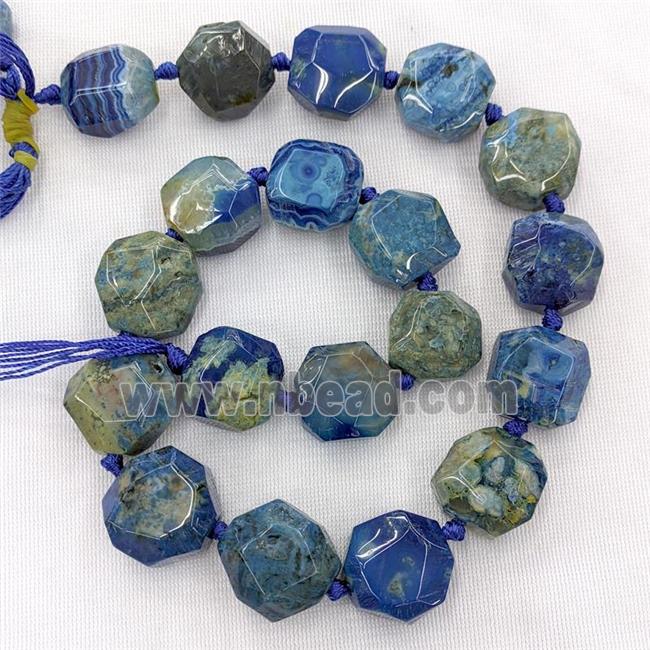 Natural Ocean Agate Beads Faceted Coin Blue