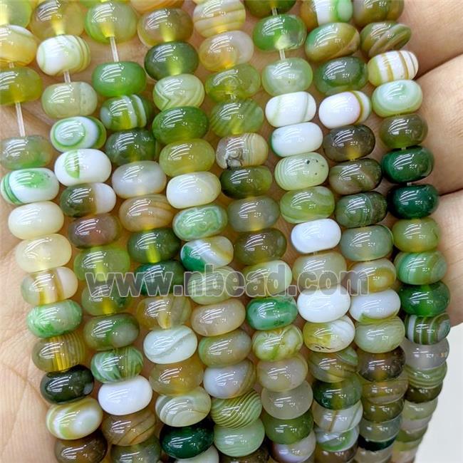 Natural Stripe Agate Beads Banded Smooth Rondelle Green Dye