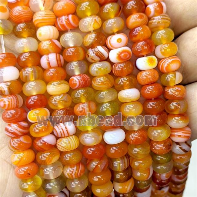 Natural Stripe Agate Beads Banded Smooth Rondelle Orange Dye