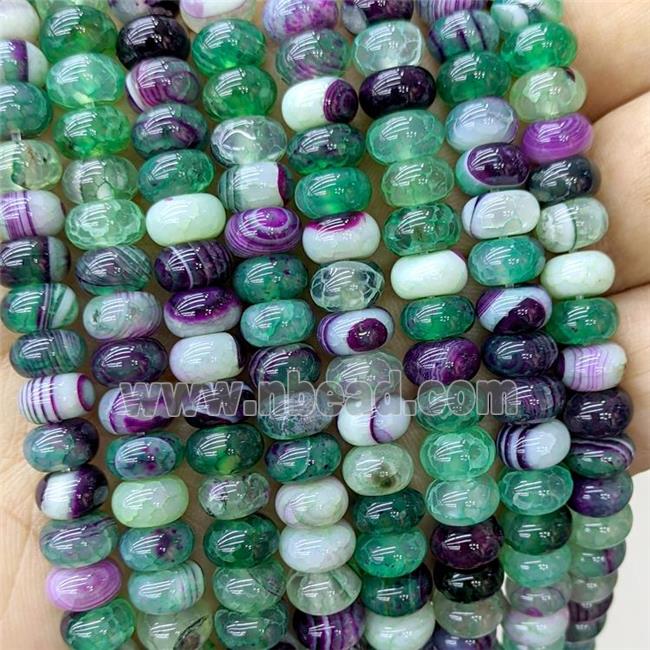 Natural Stripe Agate Beads Banded Smooth Rondelle Green Dye