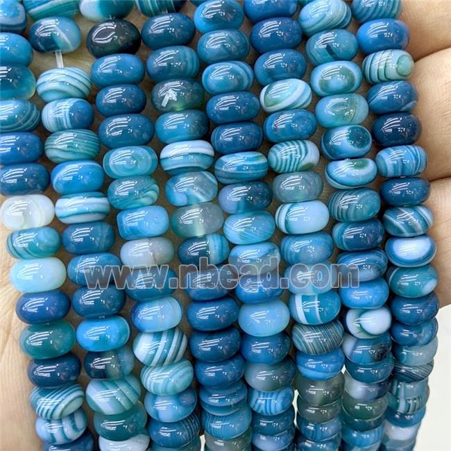 Natural Stripe Agate Beads Banded Smooth Rondelle Blue Dye