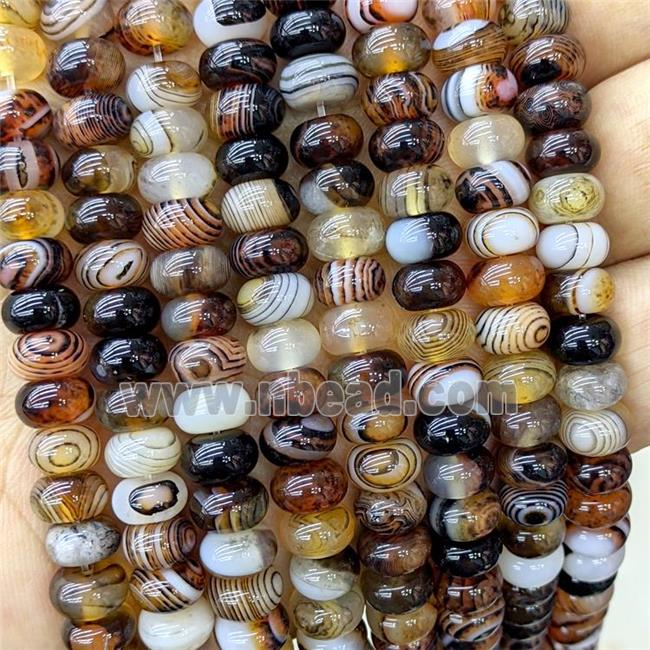 Natural Stripe Agate Beads Banded Smooth Rondelle AmberCoffee Dye