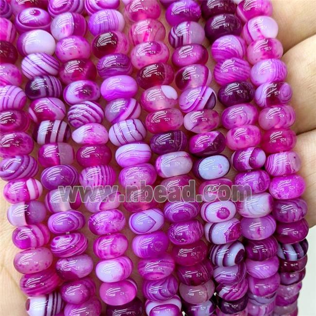 Natural Stripe Agate Beads Banded Smooth Rondelle Hotpink Dye