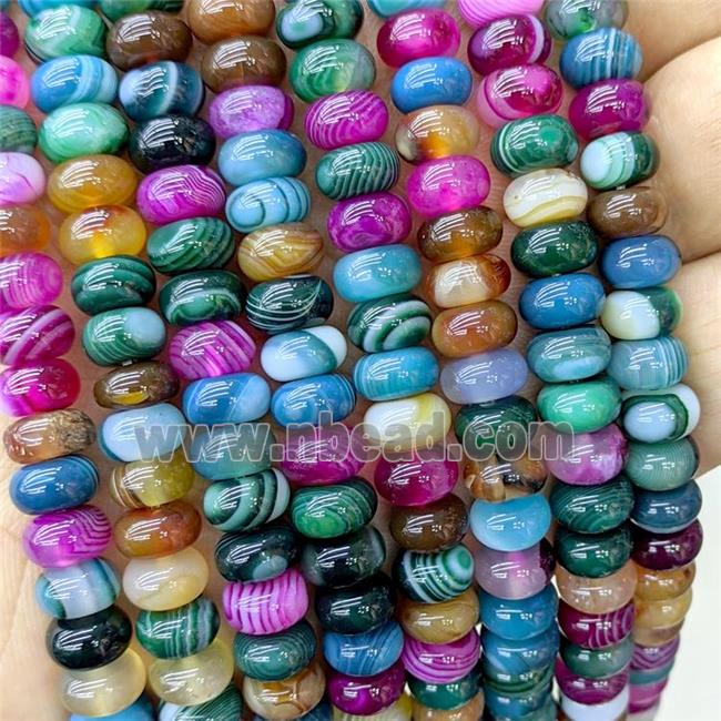 Natural Stripe Agate Beads Banded Smooth Rondelle Dye Mixed Color