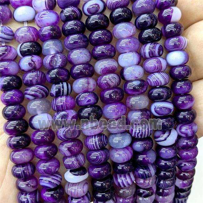 Natural Stripe Agate Beads Banded Smooth Rondelle Purple Dye