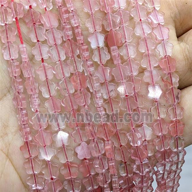 Pink Synthetic Quartz Flower Beads