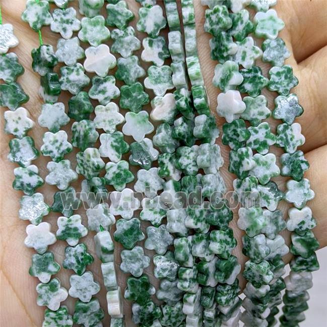 Green Dalmatian Jasper Flower Beads