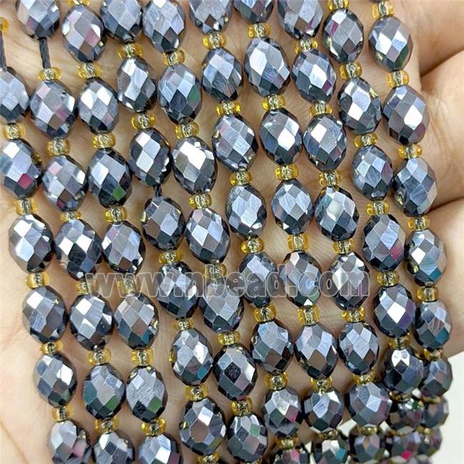 Natural Terahertz Stone Beads Faceted Rice Silver