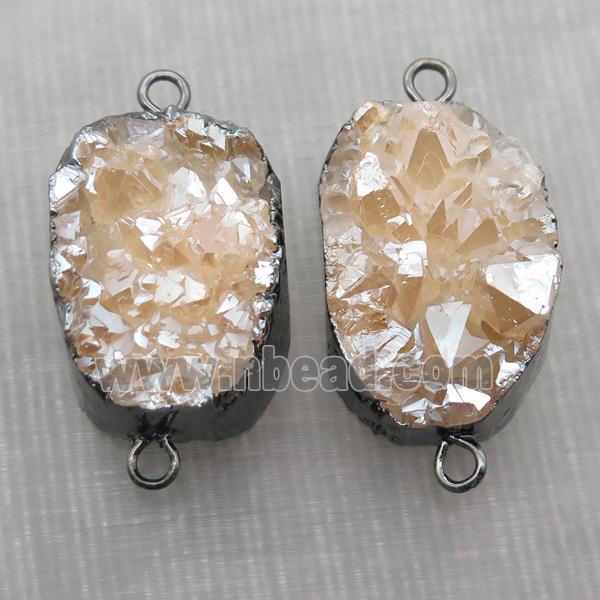 champagne Quartz Druzy connector, freeform, black plated