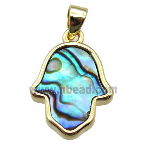 Abalone Shell hamsahand pendant, gold plated