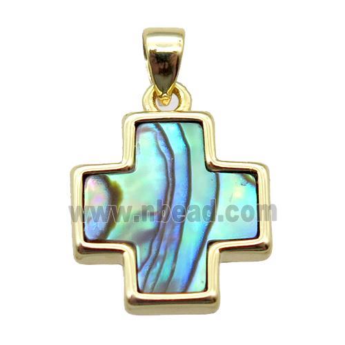 Abalone shell cross pendant, gold plated