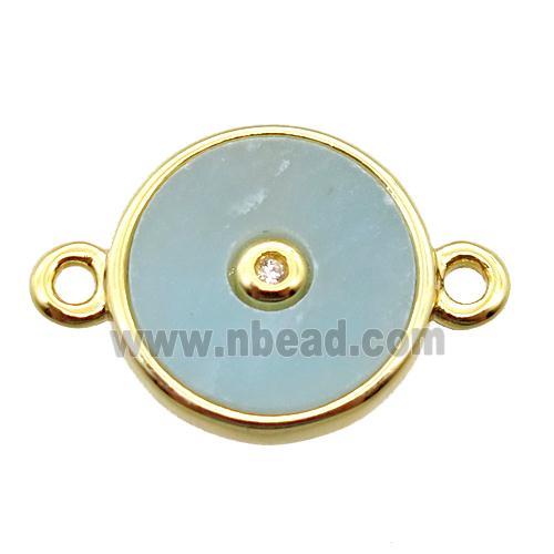 green Amazonite circle connector, gold plated