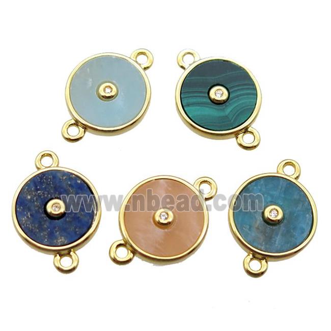 mixed Gemstone circle connector, gold plated