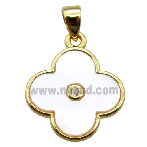 white Pearlized Shell clover pendant, gold plated