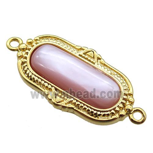 pink queen shell oval connector, gold plated