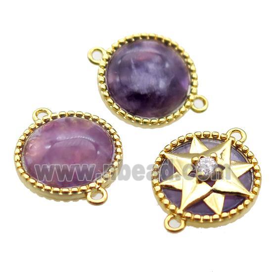 purple Amethyst circle connector, gold plated