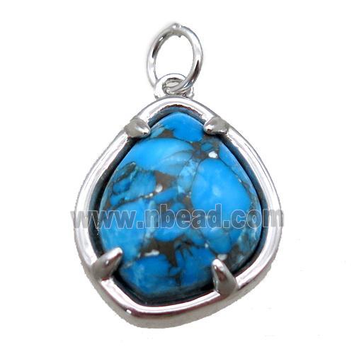 blue Turquoise pendant, platinum plated