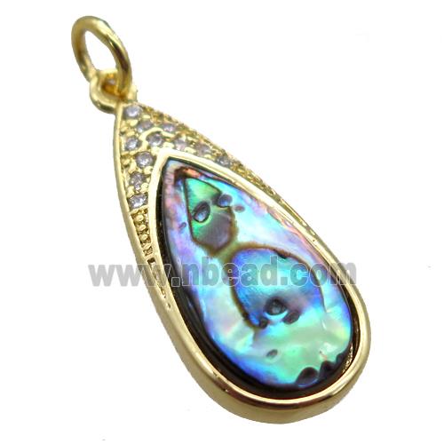 Abalone Shell pendant, teardrop, gold plated