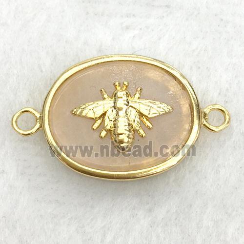 peach sunstone oval connector with honeybee