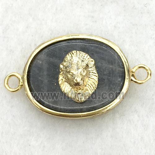 labradorite oval connector with lionhead