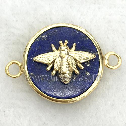 blue lapis circle connector with honeybee