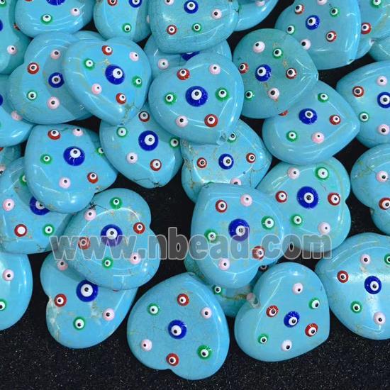 blue turquoise heart beads with evil eye