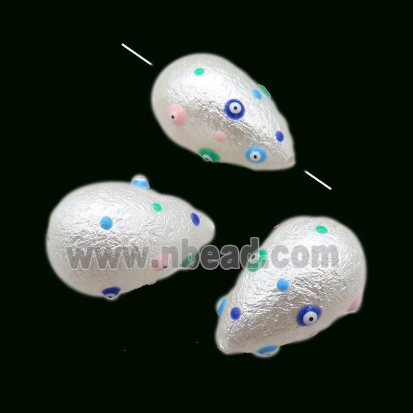 white pearlized shell teardrop beads pave evil eye