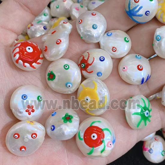 pearl beads with evil eye, mixed shaped