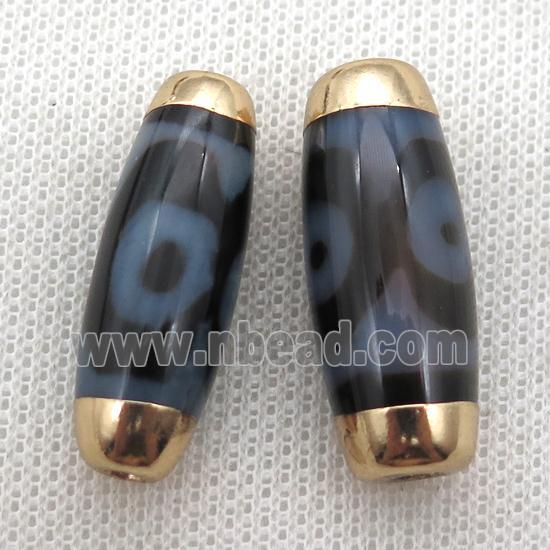 black tibetan Dzi Beads rice beads, eye, gold plated