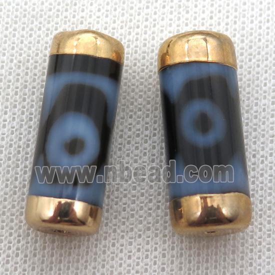 black tibetan Dzi Beads tube beads, eye, gold plated