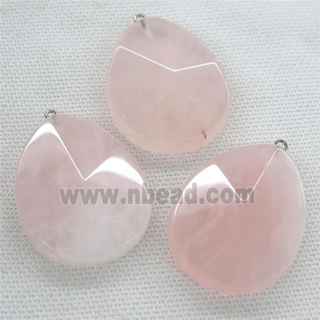 Rose Quartz pendant, faceted teardrop