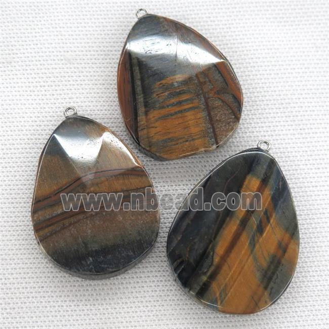 iron Tiger eye stone pendant, faceted teardrop