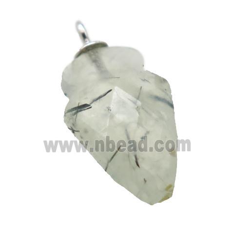 green Prehnite pendant, faceted arrowhead