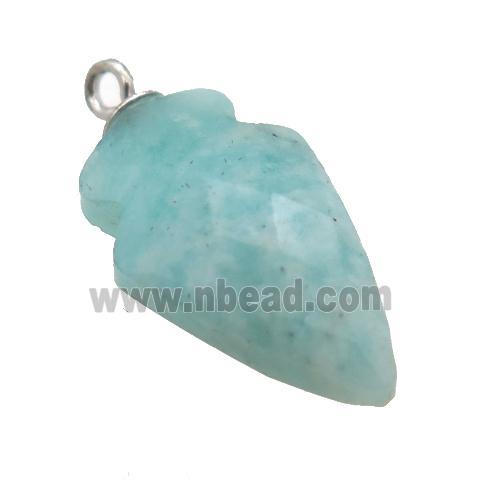 green Amazonite pendant, faceted arrowhead