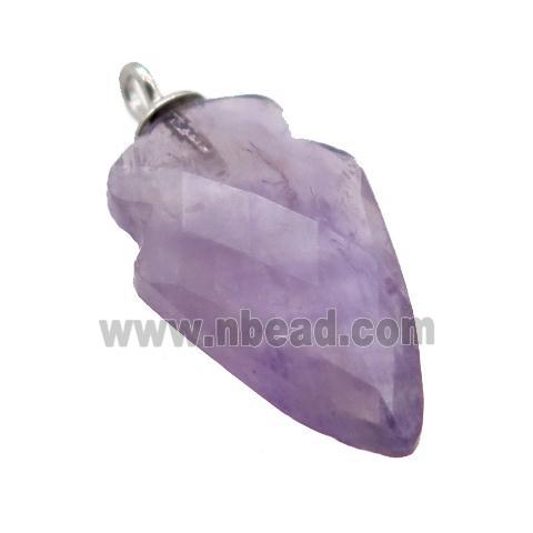 purple Amethyst pendant, faceted arrowhead