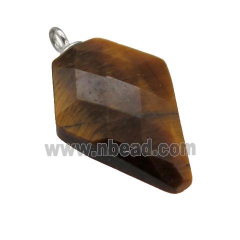 Tiger eye stone pendant, faceted arrowhead