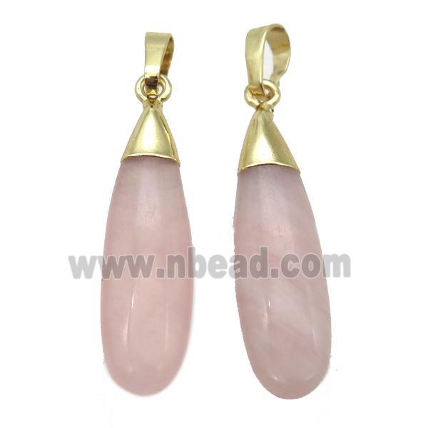 Rose Quartz teardrop pendant, gold plated