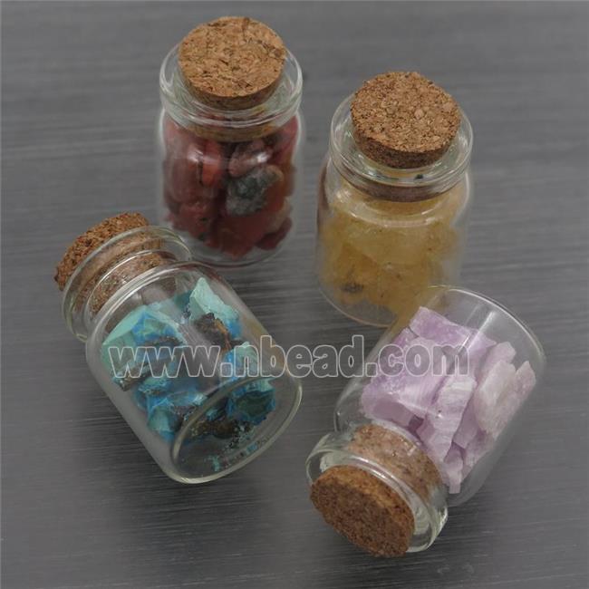 Wishing Bottle pendant with Gemstone Chips, mixed