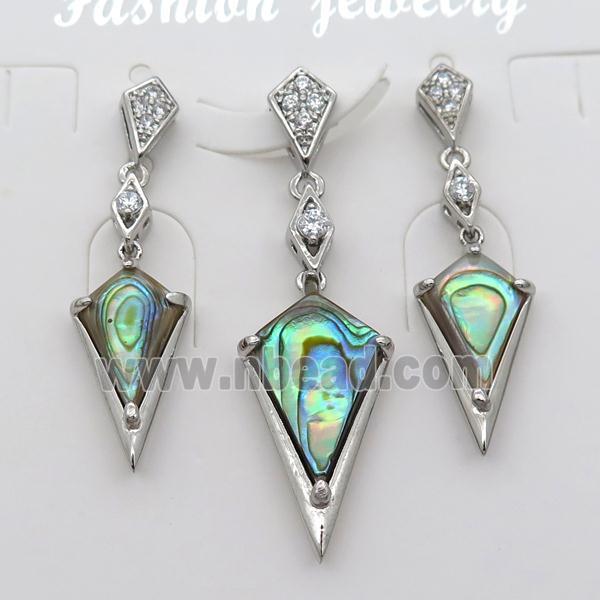 copper Stud Earrings and pendant pave zircon with Abalone shell, platinum plated