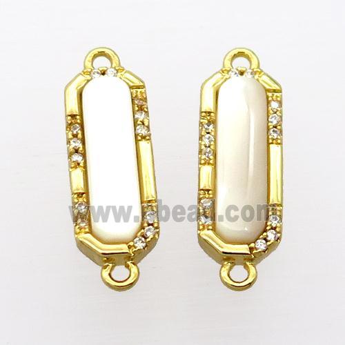 copper connector pave zircon with pearlized shell, gold plated