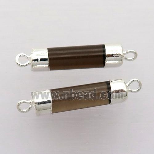 Smoky Quartz column connector, silver plated